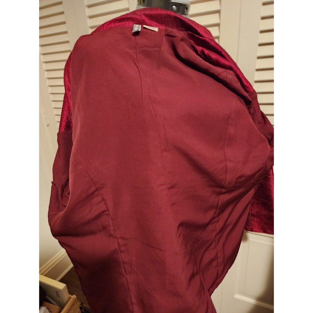 Anu 100% Pure Silk Embossed Jacket Burgundy Blazer Women's Size L - Picture 9 of 10